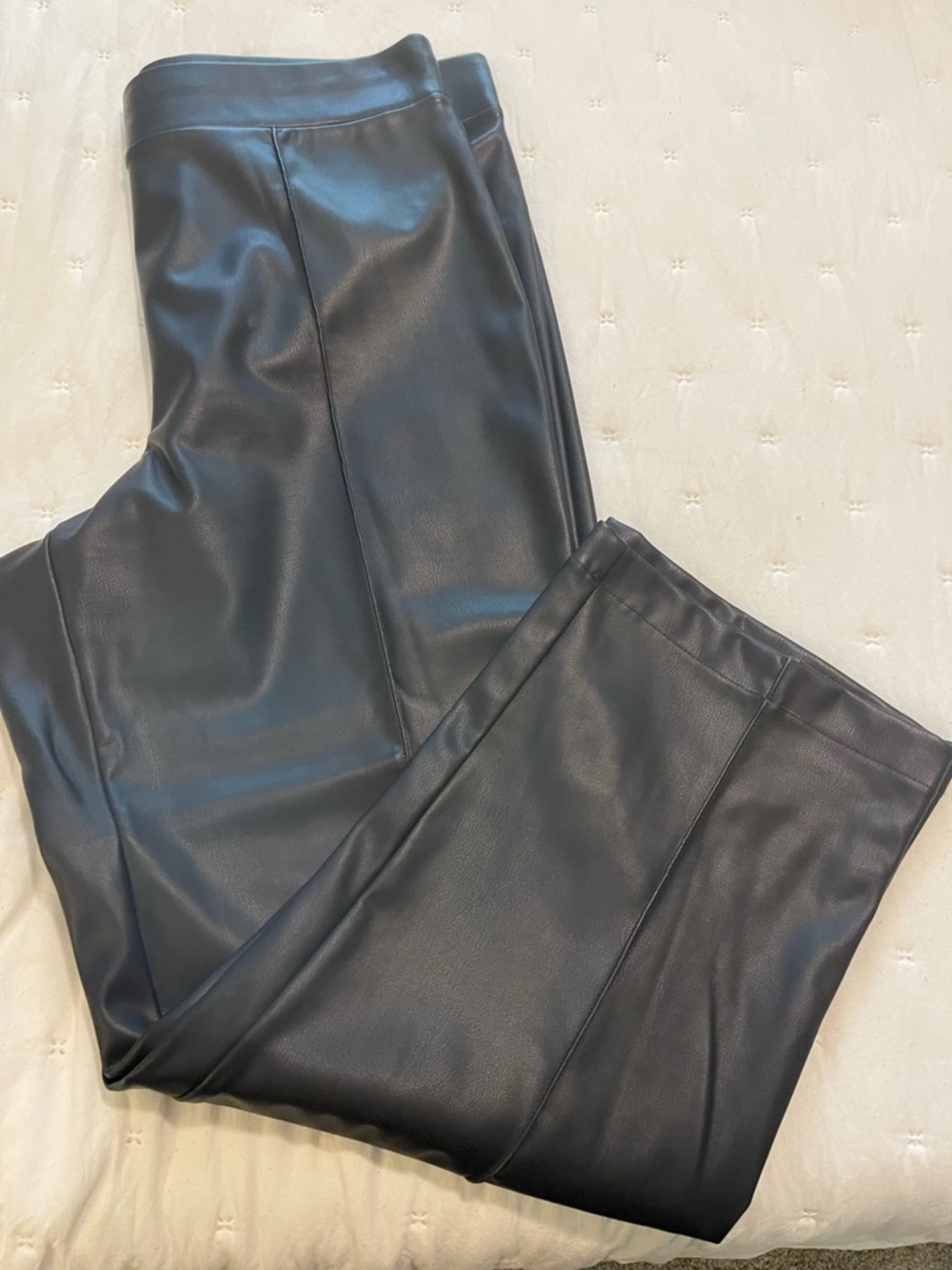 LOFT Black Faux Leather Wide-Leg Pants